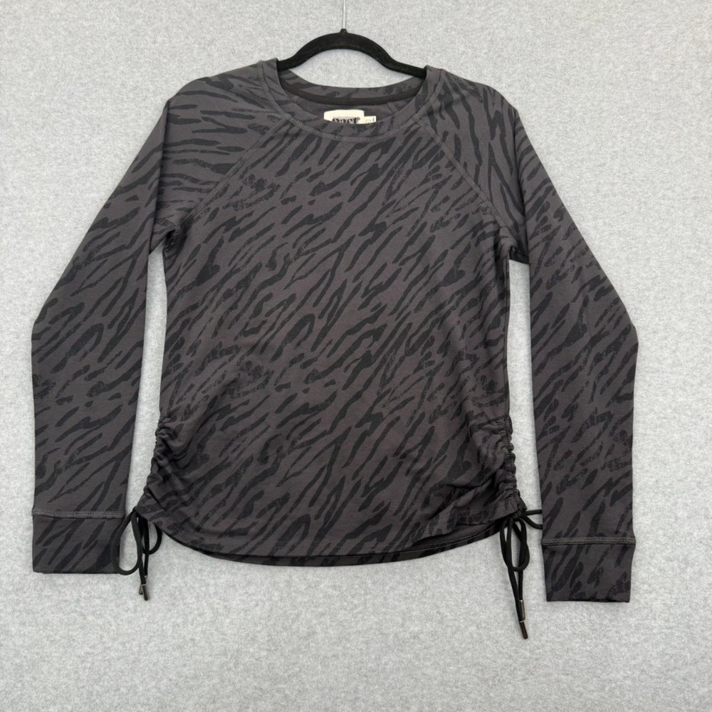 Pact Top Womens Small Gorpcore Tiger Print Ruched Side Cinch Long Sleeve